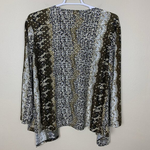 All Hours Womens XXL Cardigan Open Black Gold Stretch Knit Slinky Mobwife Edgy - Picture 3 of 14